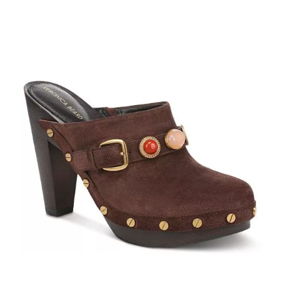 Veronica Beard Women's Giana Charms Suede Platform Mules Espresso NIB 498 7.5